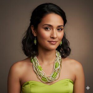 Green and Cream Beaded Necklace and Earring Set